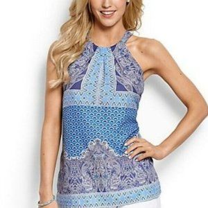 Tommy Bahama Paisley Halter Top Size Small Blue Silk Cotton Tie Neck Beachy Boho